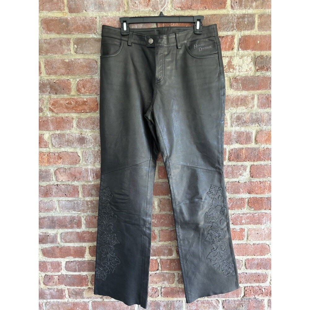Harley Davidson Women's Leather Pants Embroidered Riding Lined Black Size 10